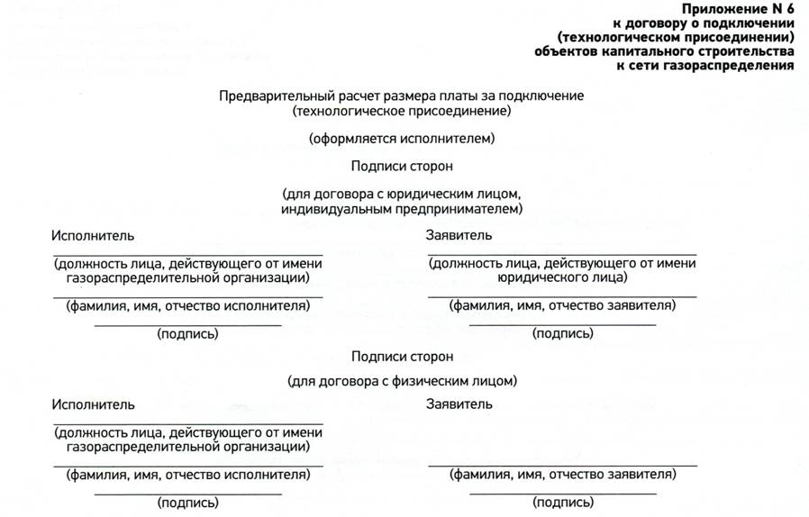 Образец заполнения заявки о заключении договора о подключении к сети газораспределения