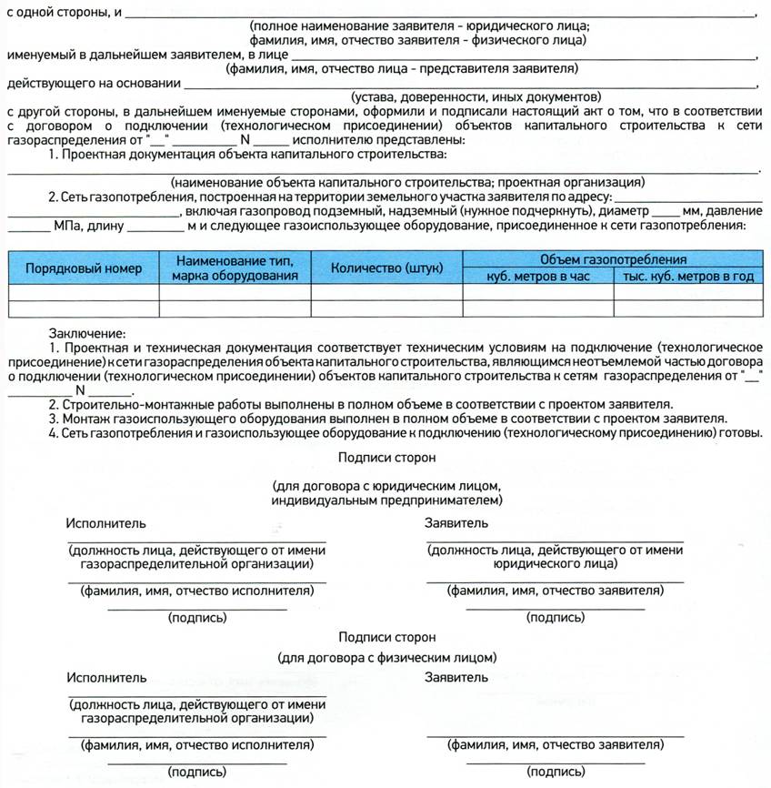 Образец акт о подключении технологическом присоединении объекта к системе теплоснабжения